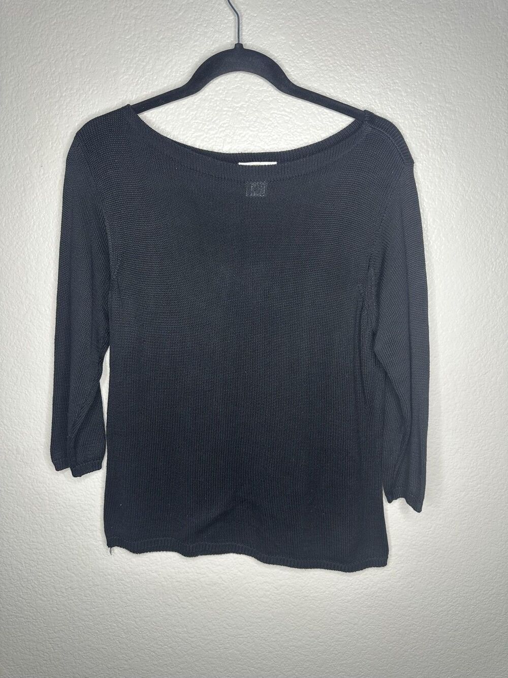 Talbots Sweater Womens Petite Medium Gray Silk Ribbed Boat Neck 3/4 Sleeve Knit